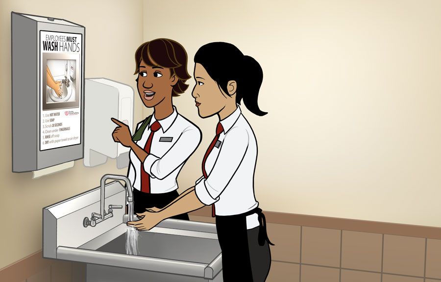 Employee learns about hand hygiene